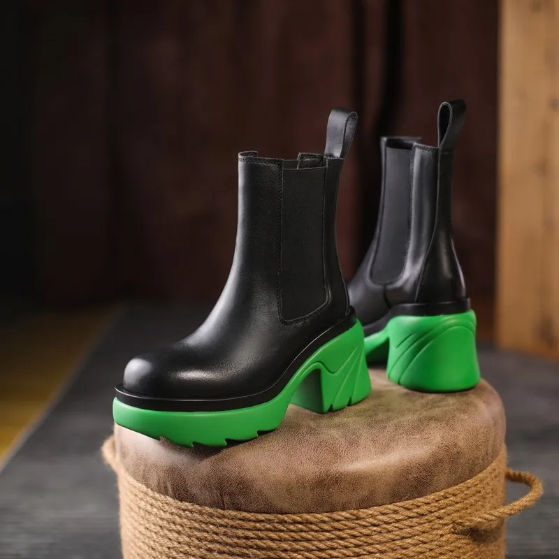 

2021 new women's boots thick high heels round toe mid-tube boots casual plus size thick bottom elastic boots w234