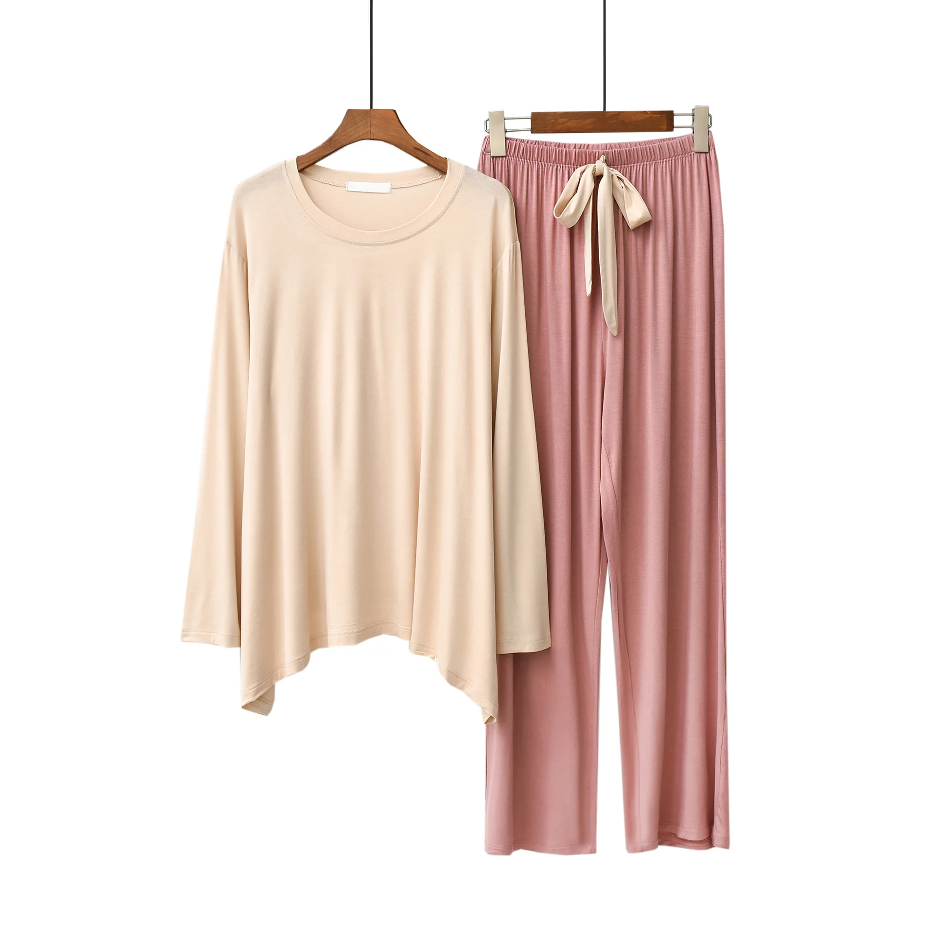 

Spring and Autumn Contrast Color Long Sleeve Long Trousers Pajama Set Women Modal Comfortable Loose Sleepwear Women Pajama Set
