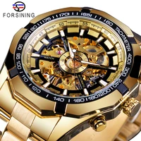 forsining 2018 sport watches bracelet for men golden watch top brand luxury creative skeleton transparent mechanical watch clock