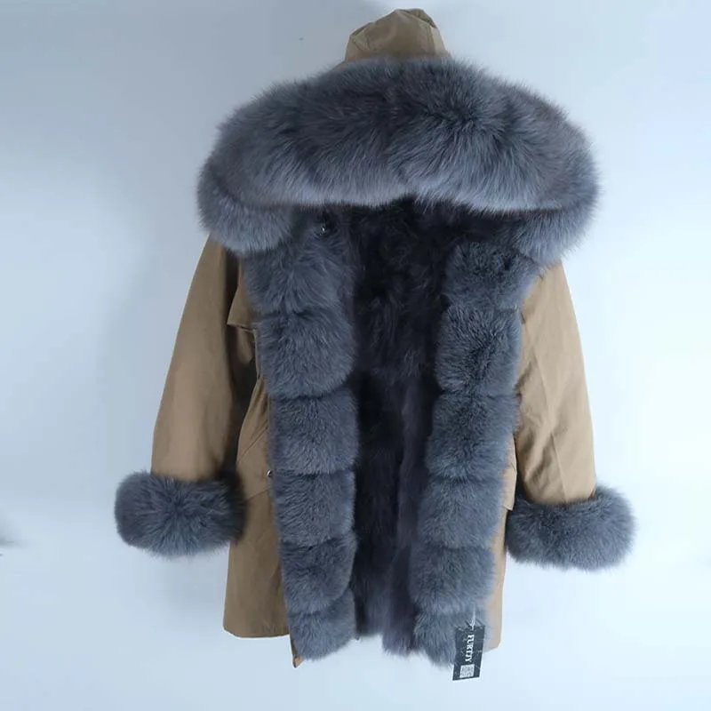 Raccoon fur liner Новая зимняя куртка женская красная лиса леопардовая кроличья меховая подкладка енота меховая парка натуральный Лисий меховой воротник верхняя одежда S-7XL - Цвет: Raccoon fur liner