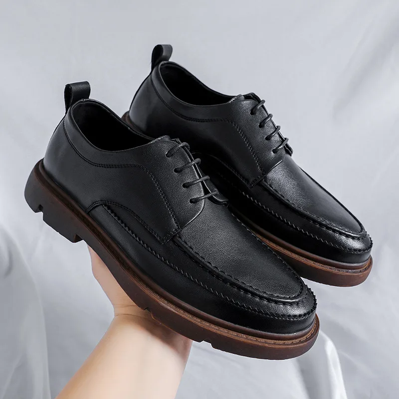 

Men Casual Leather Shoes Business Korean Streetwear Fashion Vintage Leather Shoes Man Dress Wedding Shoes