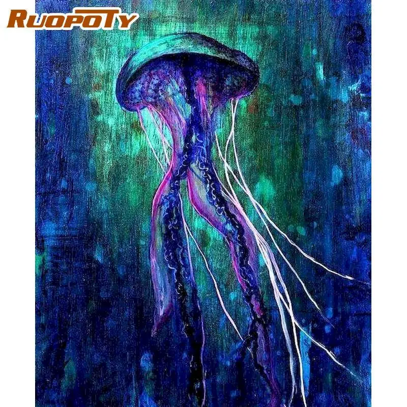 

RUOPOTY 40x50cm DIY Oil Painting By Numbers Ocean Jellyfish Animal Paints Kits Drawing On Canvas Home Wedding Room Decor Art