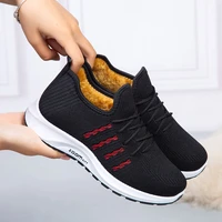 bjyl winter plus velvet thick cotton shoes for women walking soft bottom non slip mom running shoes fly woven casual sneakers