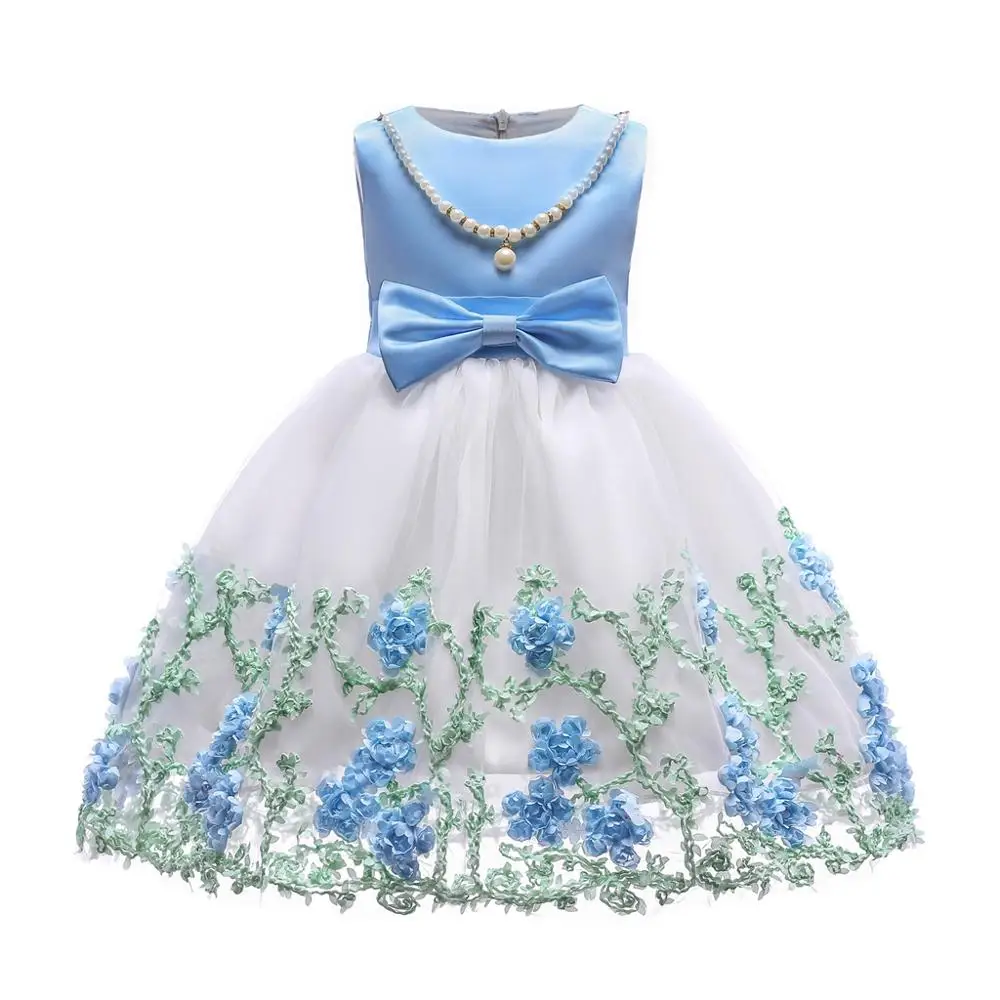 

princess dress Girls fashion o-neck sleeveless knee-length ball gown dresses kids frocks clothes cute flower mesh dress 3 colors