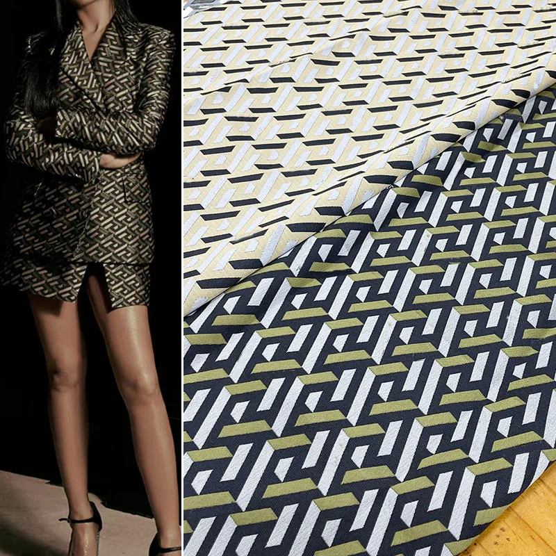 

100x145cm Letter And Geometry Pattern Jacquard Fabric For Women Autumn Winter Dress Coat Jacket DIY Cloth Sewing Material