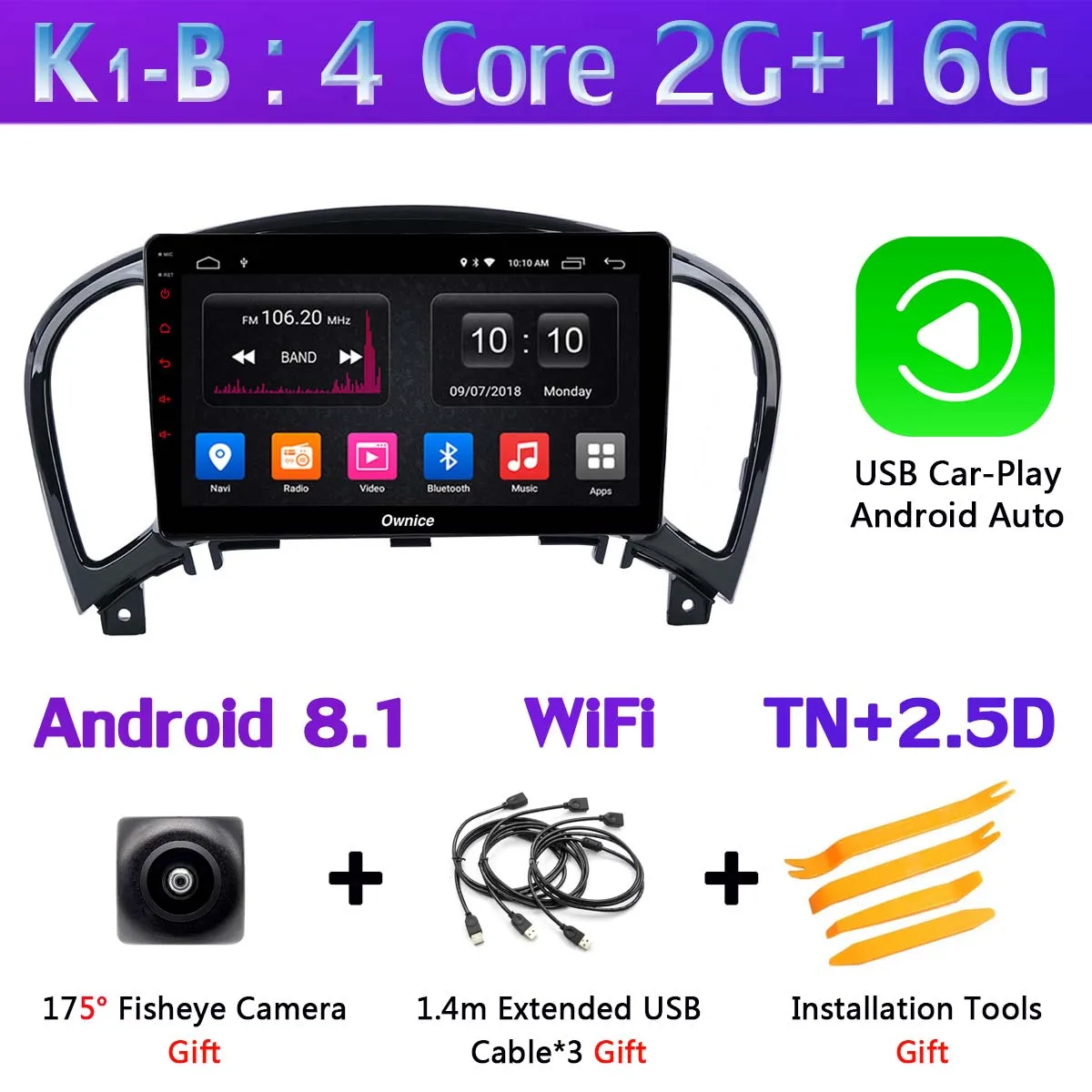 K1-B-CarPlay 360 ° панорамный Android 9,0 4G+ 64G gps радио CarPlay SPDIF DSP Автомобильный мультимедийный плеер для Nissan Juke YF15 Infiniti esq 2010 - Цвет: K1-B-CarPlay