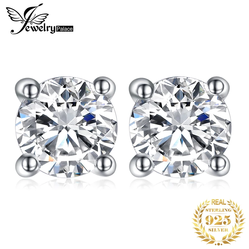 Jewelrypalace круглый 1ct чистый стерлингового серебра 925 пробы Серьги-гвоздики для Для