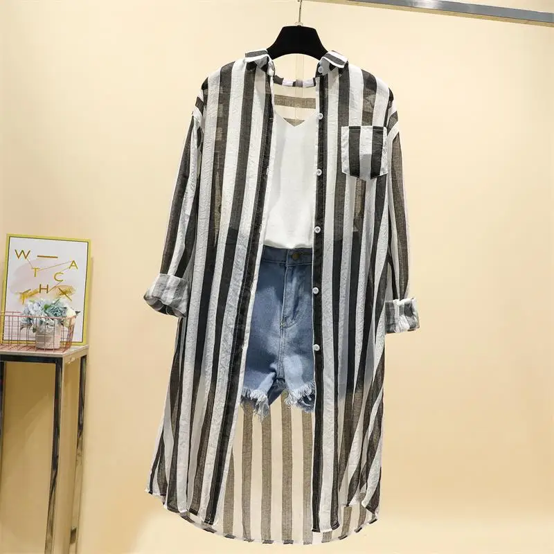 TingYiLi рубашка в полоску с длинными рукавами черный розовый красный синий летний