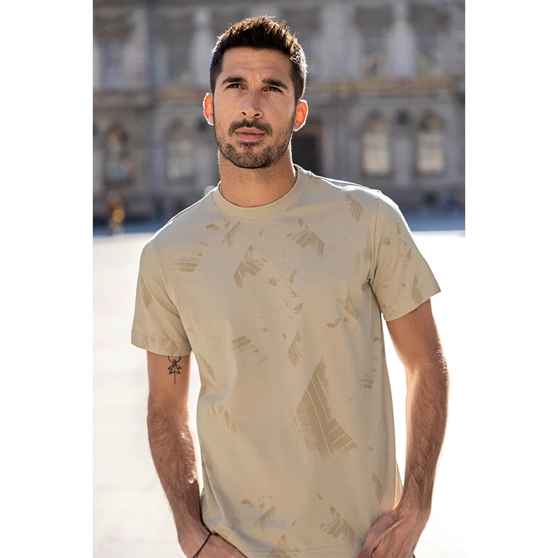 Мужская футболка с коротким рукавом KUEGOU серая или абрикосовая принтом большие