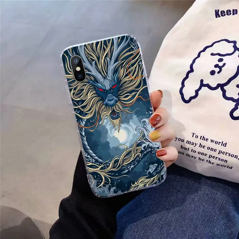

Japanese pub wave Anime Dragon Phone Case Transparent for iPhone 11 12 mini pro XS MAX 8 7 6 6S Plus X 5S SE 2020 XR