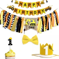 construction themed birthday party supplies truck theme tractor banner one high chair banner cake topper crown 1st baby shower