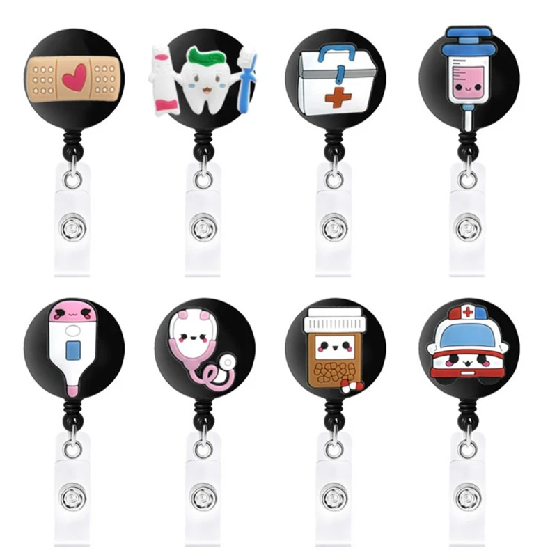 

Pack of 8 Pcs Lovely Silicone Nurse Badge Holder Retractable Badge Holder with Sturdy Button Clip Stretching Length 65mm