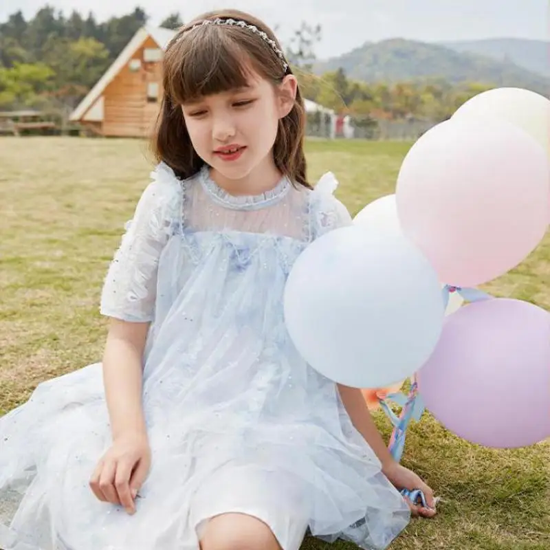 

Summer Princess Dress For Girls Fashion Mesh Lace Short Sleeve Ball Gowns Kids Prom Wedding Party Dresses Children Clothing