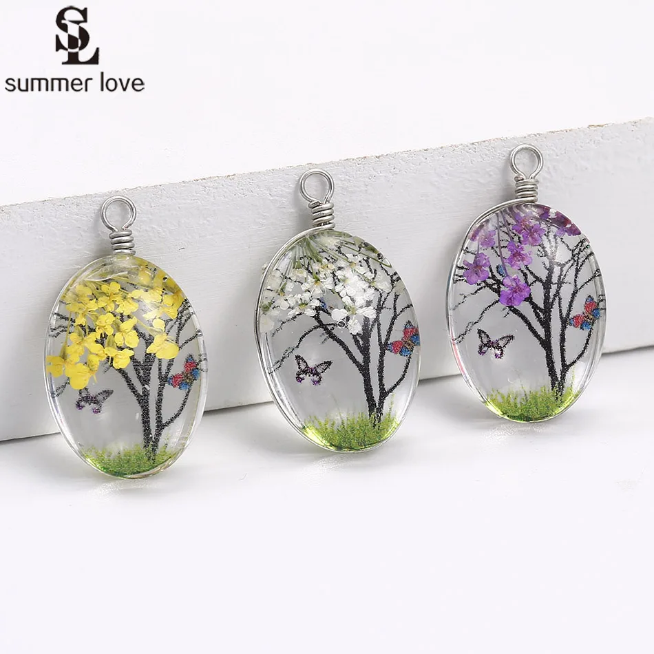 

10pcs Wholesale Cabochon Glass Ball Dried Flower Tree Pendant Charms for Necklace Earring Making Diy Jewelry Findings