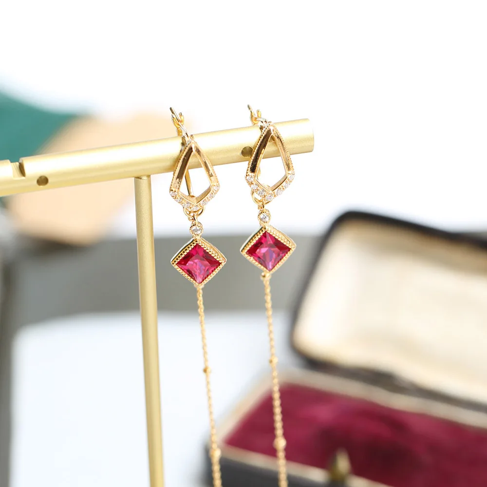 

MoBuy, винтажный набор сережек с кисточками, 925 пробы, серебряные серьги-капли, женский красный корунд, 14 к, позолоченные ювелирные изделия, MBEI095