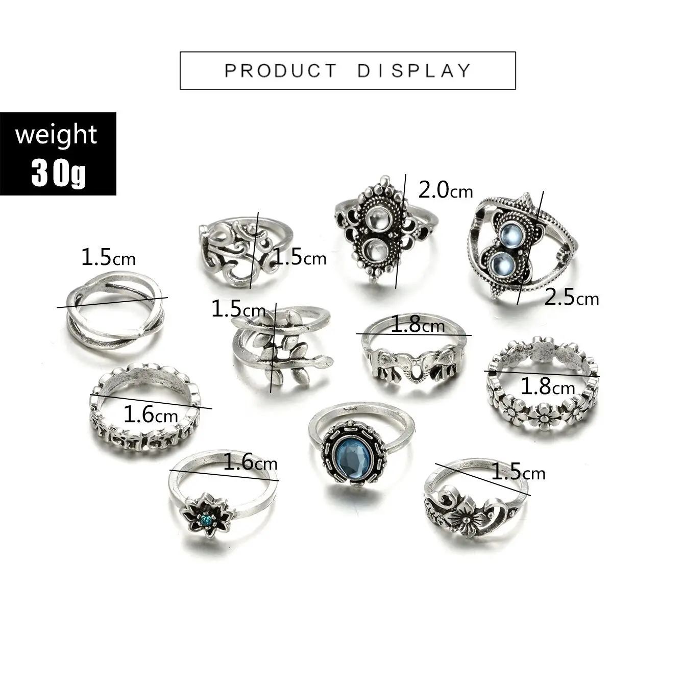 Anéis para As Mulheres Vintage Boho Geométrica Flor Conjunto Anel Da Junta Boêmio de Cristal Dedo Jóias Prata da Cor |