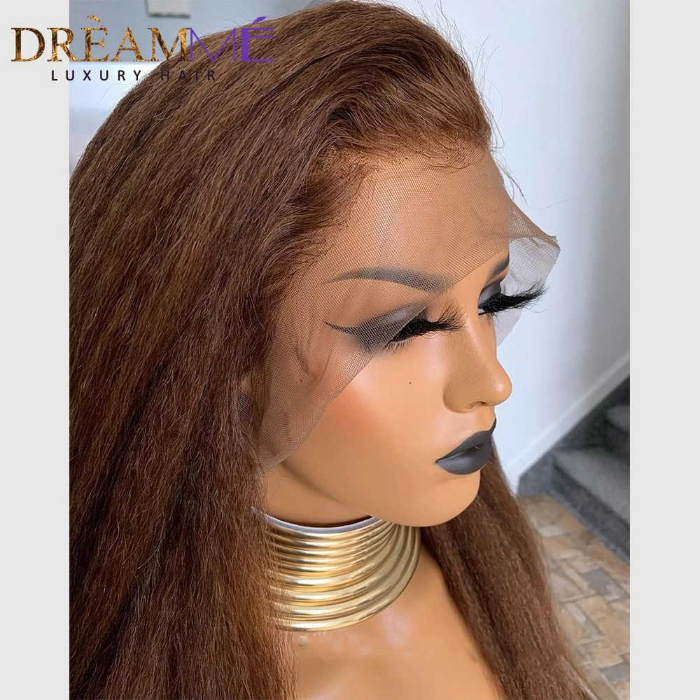 Kinky Straight 13x4 Lace Front Wig Human Brazilain Remy Hair 250% Yaki Transparent Part Wigs For Black Women | Шиньоны и парики