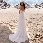 Женское шифоновое вечернее платье, Пляжное летнее платье в стиле бохо, с открытой спиной, на тонких бретелях, с кружевом, в пол, свадебное платье невесты, 2020