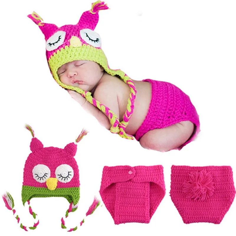 Cute Owl Puppy Dog Frogs Clothes Newborn Photography Props Baby Infant Hat Shorts Crochet Knitted Clothing Set Photo Accessories | Мать и