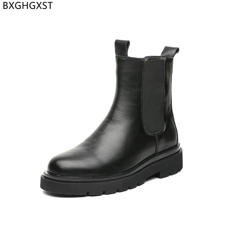 Black Chelsea Boots Men Round Toe Leather Boots for Men Male 2023 Ankle Boots Fashion Designer Men Casual Shoes Chaussure Homme images - 6