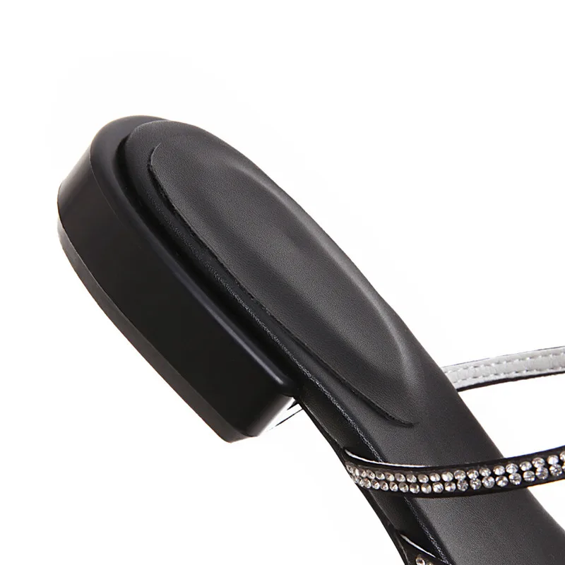 

YMECHIC Womens Slides Sandal White Black Bling Rhinestone Crystal Women Flip Flops Chunky Low Heels Womans Shoes Summer 2019