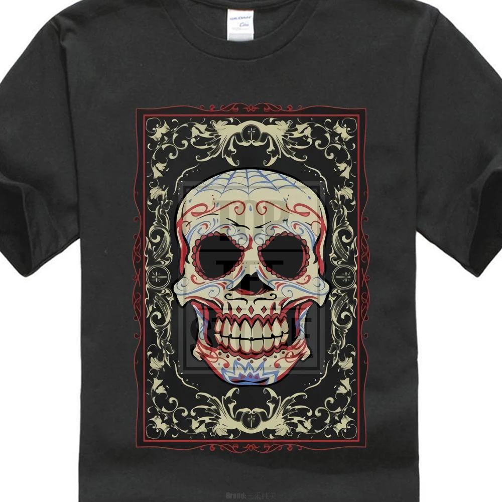 

2018 Crew Neck New Hot Sale 100% Cotton Men'S T Shirt Men'S Fashion Floral Skulls Mexican Carnival Watch Carnival Tee Shirt