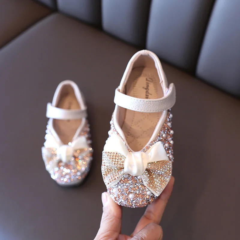 Zapatos planos con lazo para ni&ntilde;a, zapatillas de princesa con diamantes de imitaci&oacute;n, para playa, para actuaciones, para fiesta, Chic, 2022-3