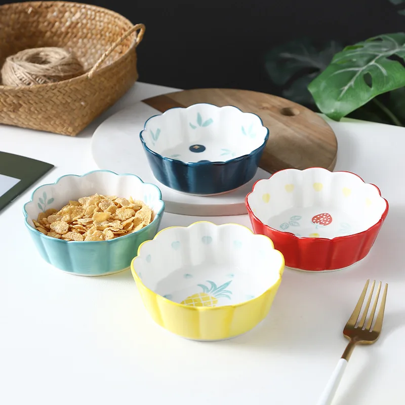 Nordic Simple Hand Painted Ceramic Salad Cake Bowl Colorful 