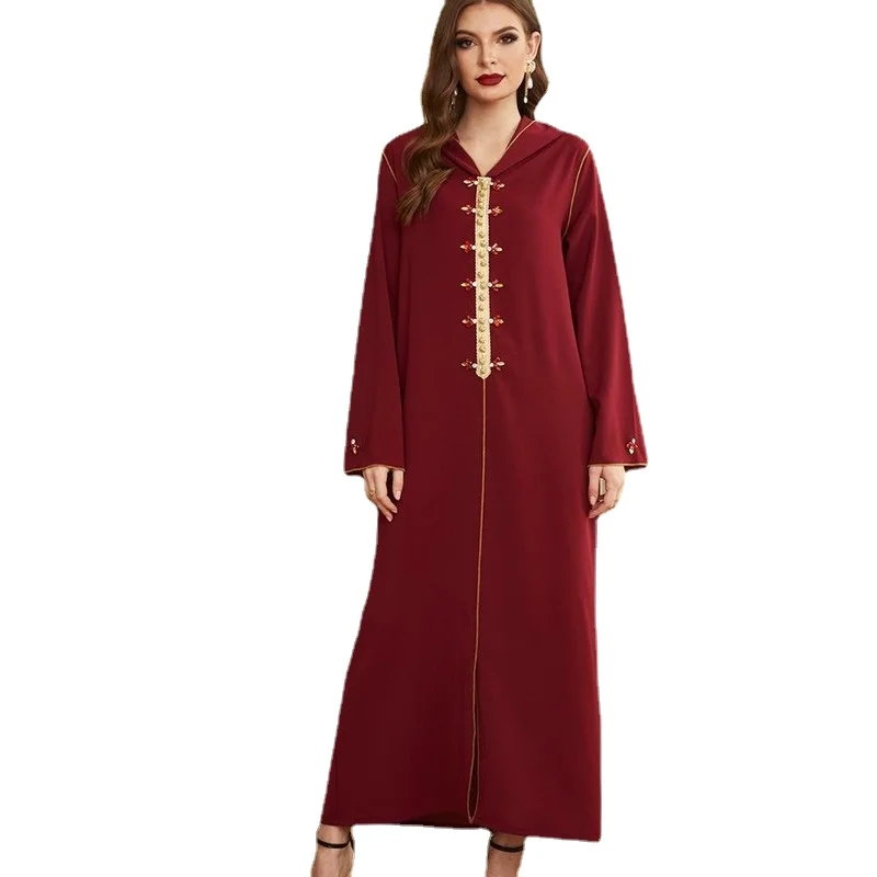 Купи Moroccan Abaya Jellaba Muslim Women Gorgeous Handsewn Rhinestones Long Sleeve Hooded Robe Dress Arabic Dubai Islamic Gown за 1,193 рублей в магазине AliExpress