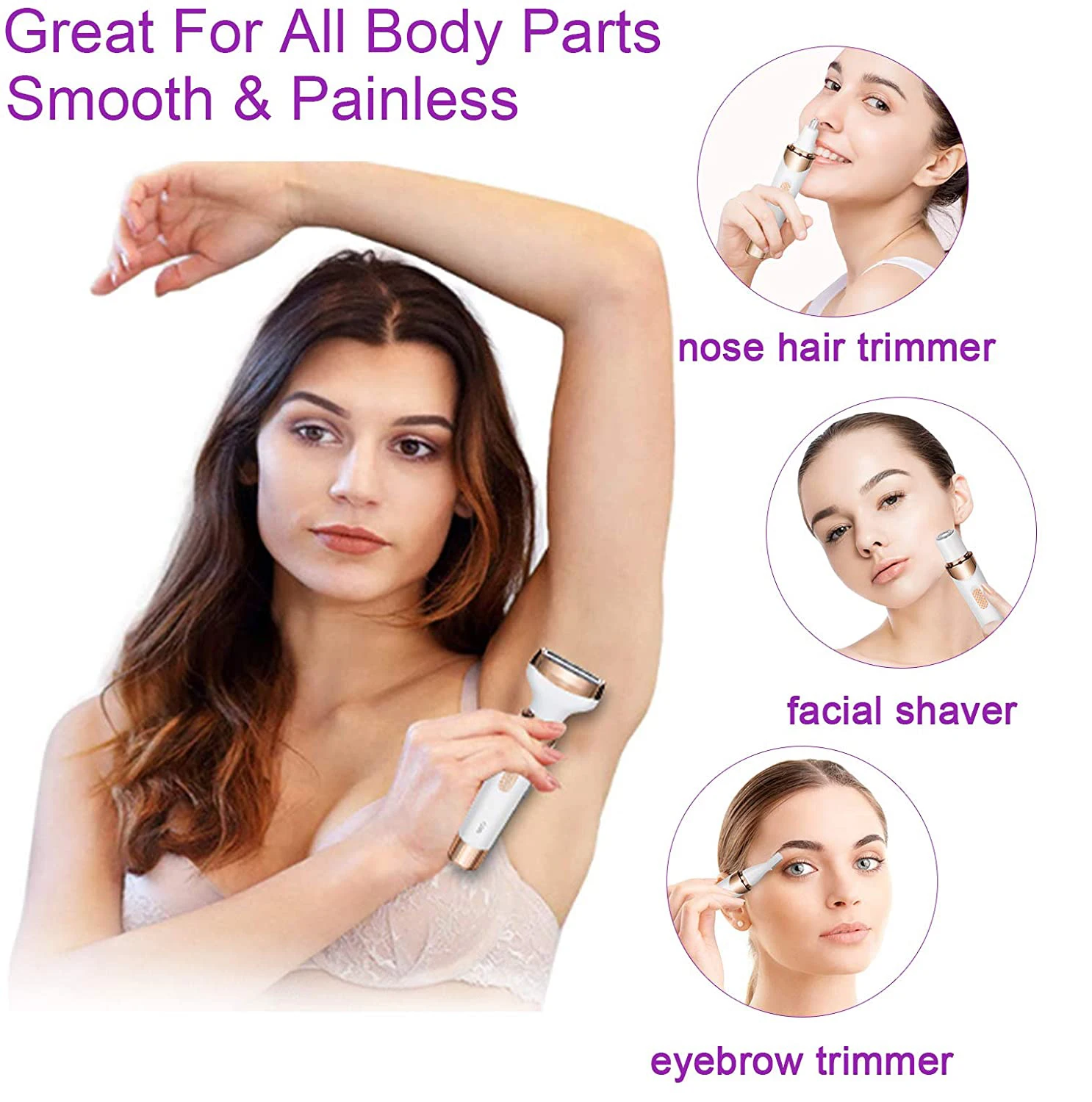 

Multifunctional 4 In 1 Hair Removal Portable Trimming Eyebrow Nose Hair Shaving Tools USB Recharging Shaver Skin Care Machine