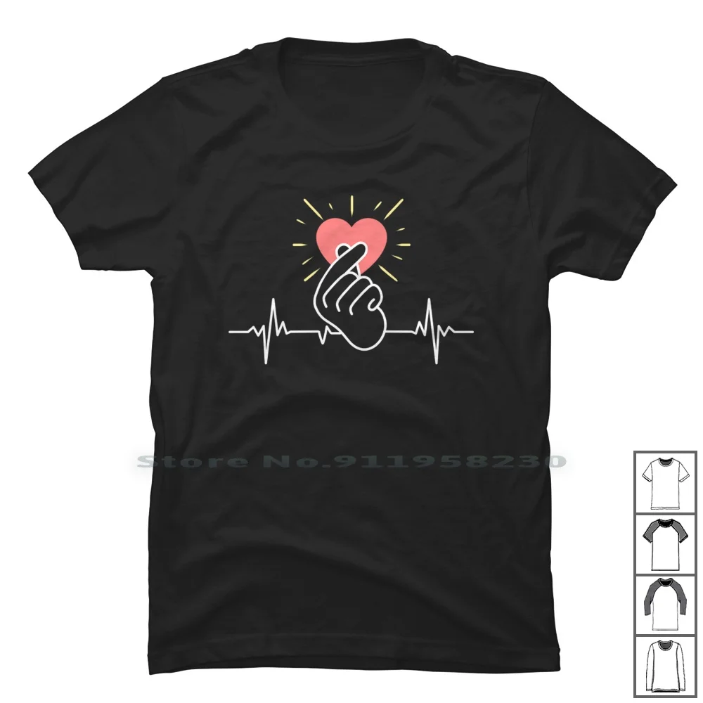 

Finger Heart Heartbeat For K Pop Fanatic T Shirt 100% Cotton Heartbeat Cartoon Finger Comic Movie Heart Tage Game Pop Fin Fan