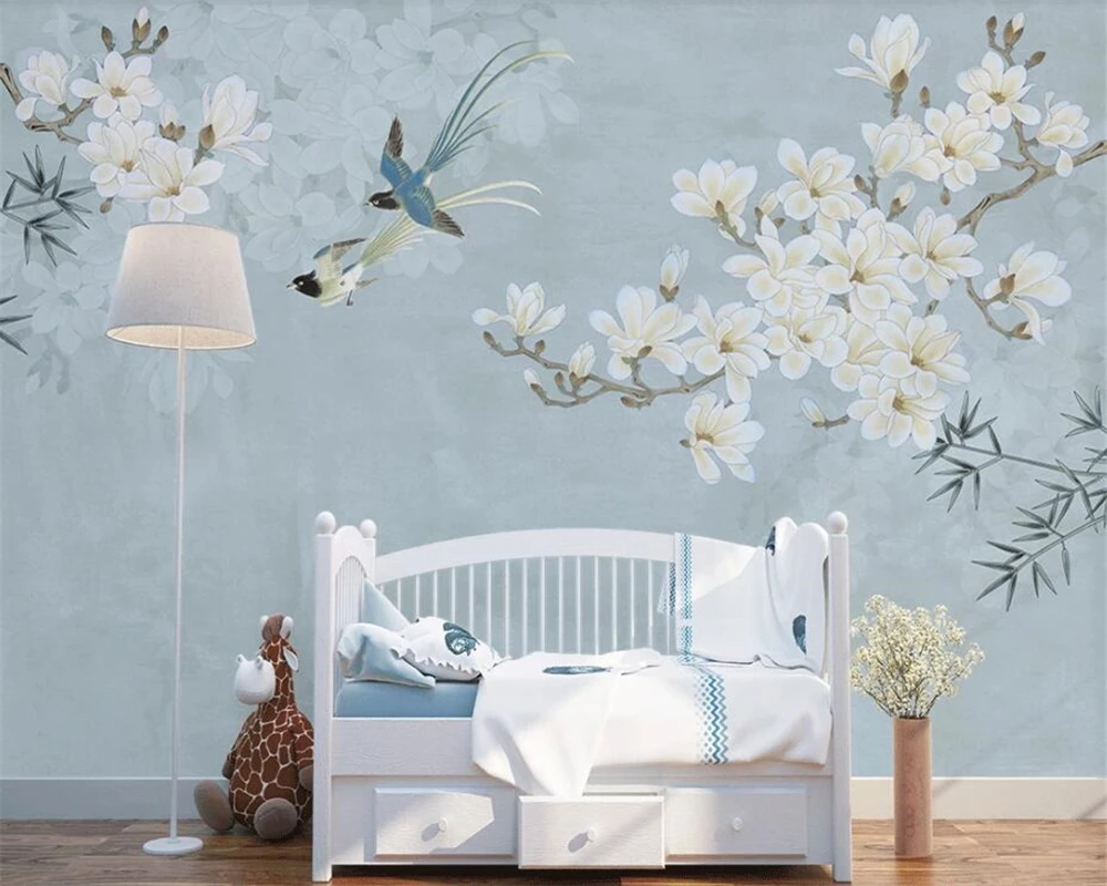 Фотообои beibehang на заказ настенные 3D обои с магнолией цветами птицами