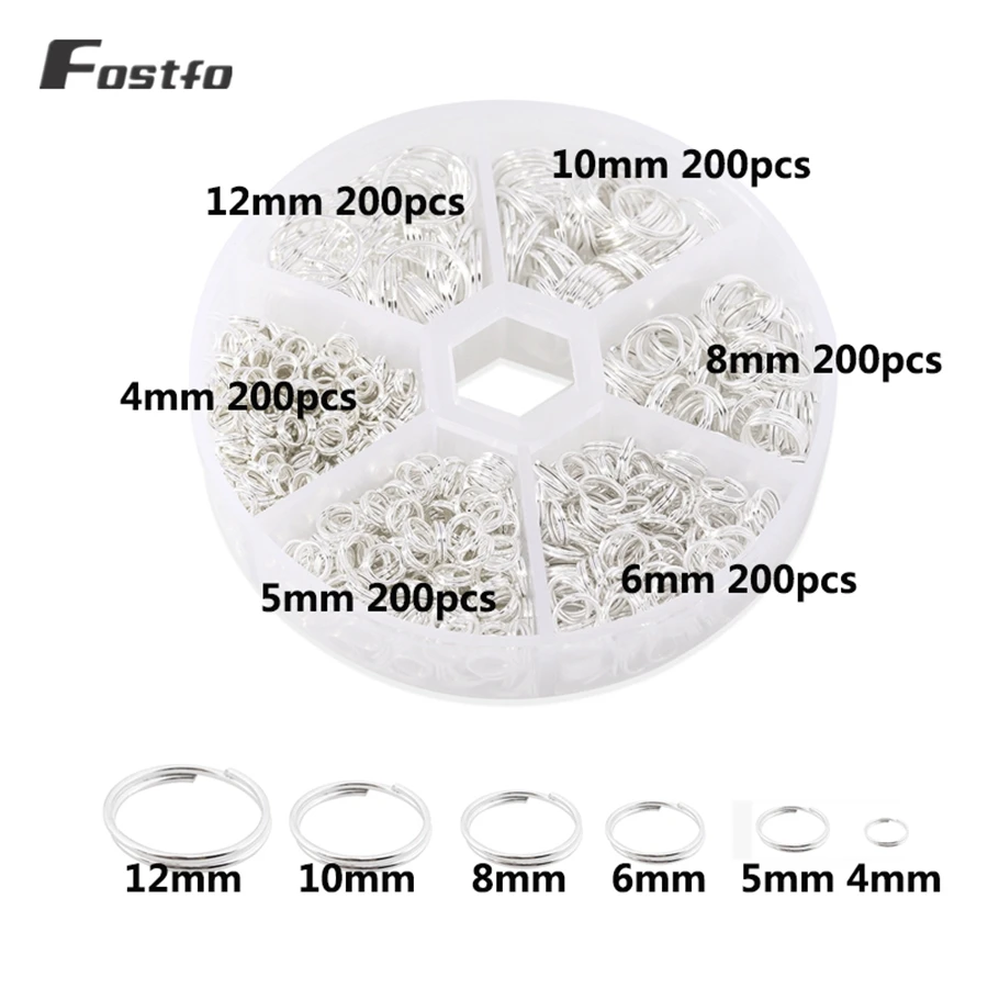 Silver Fostfo 1 коробка двойные петли прыгать Rring 4/5/6/8/10/12 мм круглые открытые кольца для ключей брелок браслет ожерелье кольцо для изготовления ювелирных изделий - Цвет: Silver