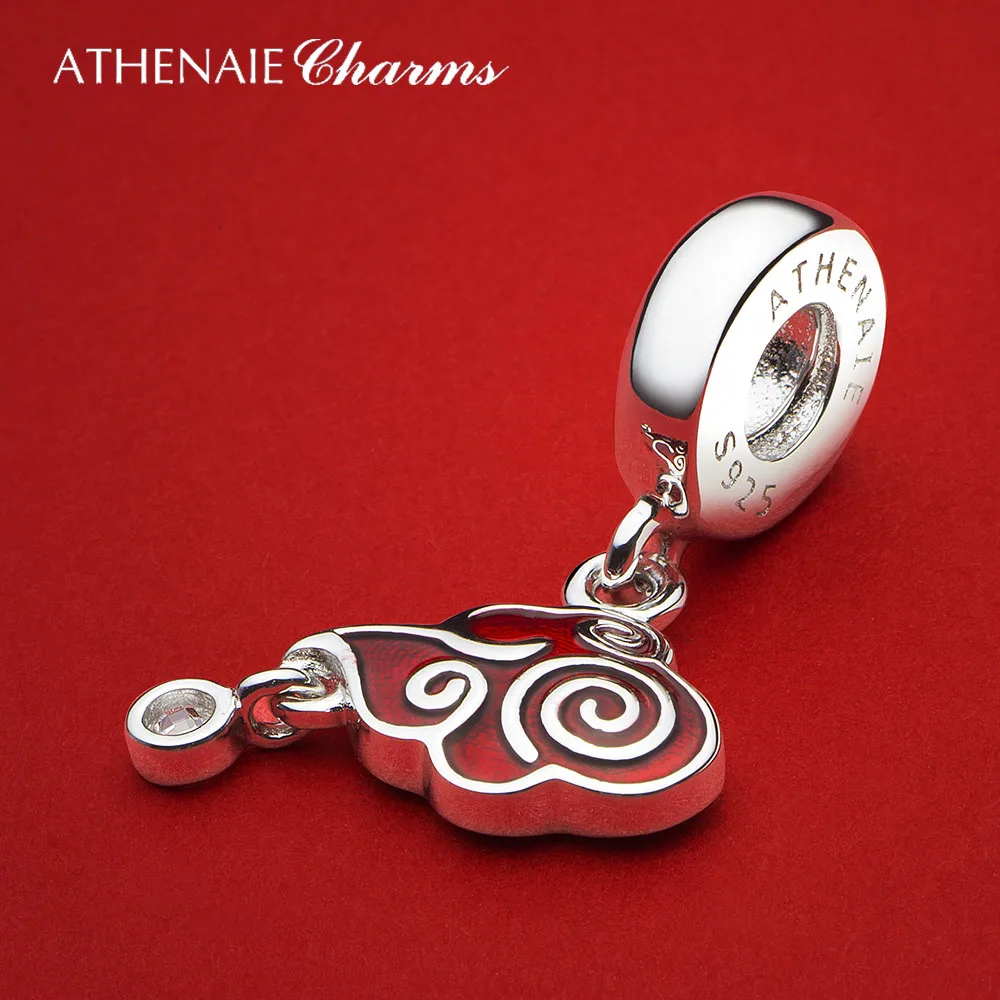 ATHENAIE 925 Sterling Silver Red Enamel Vintage Chinese Lucky Cloud Charms Pendant for Bracelet Women Collection DIY Jewelry Gif