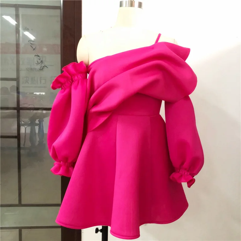 

2021 fashion women Dress Sexy Pleated Puff Sleeve One Shoulder Spaghetti Strap Elegant sexy Women Backless Party Clubwear Dress