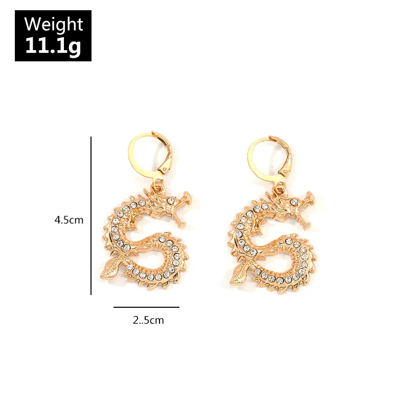 Винтажные серьги капли с китайским драконом и стразами для женщин оригинальные
