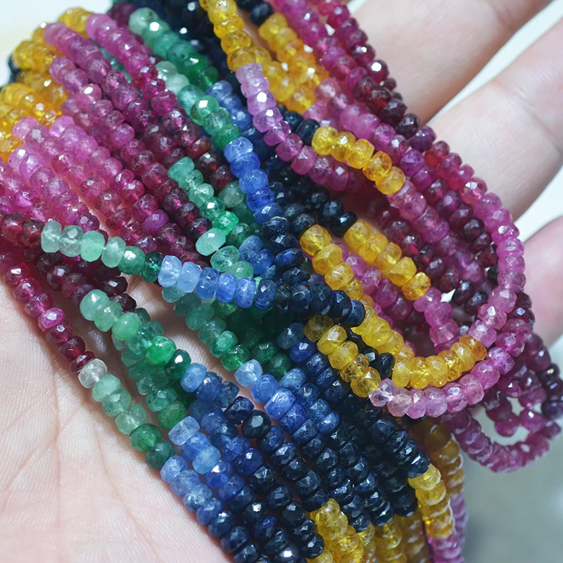 ICNWAY 38cm Natural Sapphire Green Emerald Gemstone 3x5mm Beads Roundel Faceted for Silver 925 Jewelry Making | Украшения и