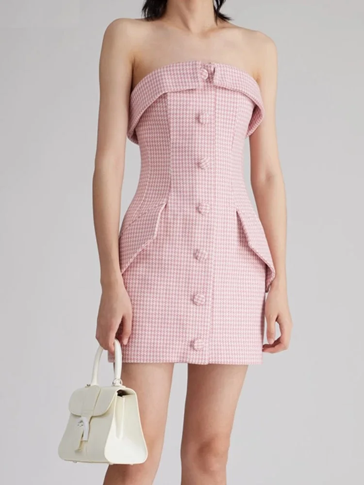 

Big-name winter woolen cloth houndstooth casual women's sexy dress 2021New ladies fashion high-quality tube top tutu skirt y2k