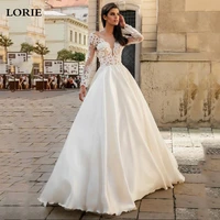 lorie boho wedding dresses long sleeve satin skirt princess bridal gown vestido de novia 2020 buttons back wedding gowns