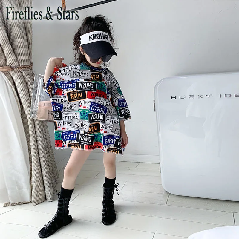 

Spring Summer girls sweatshirt baby pullover kids long tops children streetwear clothes brand colored letter print 3 to 14 yrs