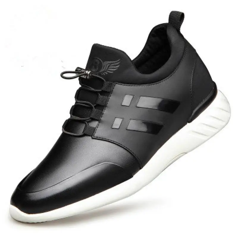 

Mens Casual Shoes PU Leather Lace Up Height Increase 6cm 8cm Male Sneakers Solid Color Breathable Business Mens Vulcanize Shoes