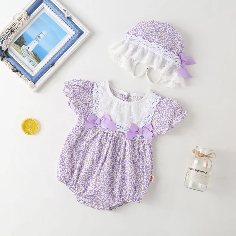 

Summer Baby Girls Clothes Girls Bodysuits Infant Clothing Fashion Printed Newborn Clothes Cotton Short Sleeve Baby Bodysuits+hat
