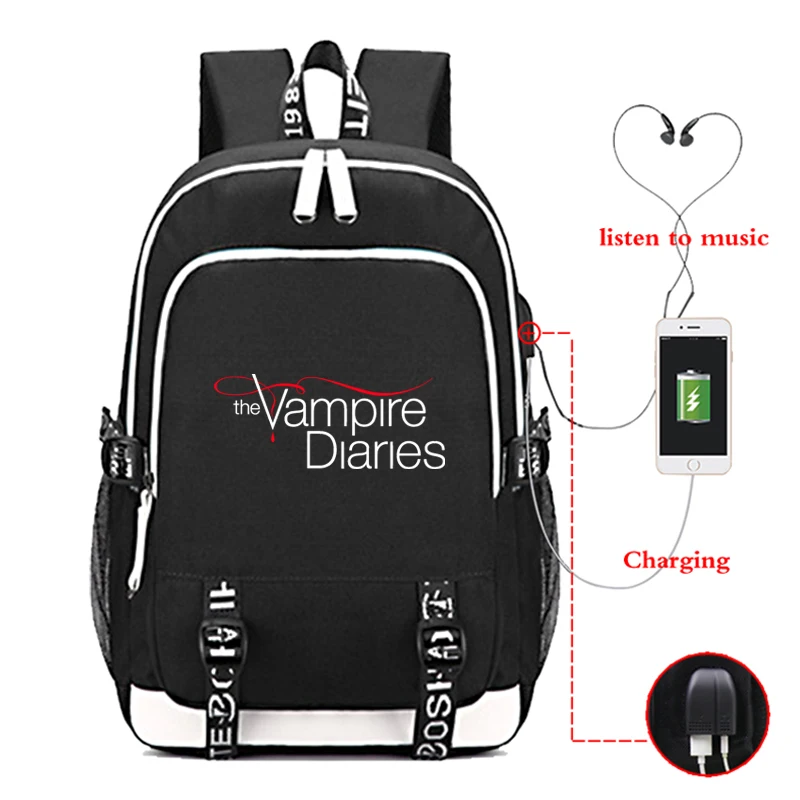 

Boys Girls Teens Hot New Popular The Vampire Diaries USB Charge Backpacks Men Women Boy Girl Beautiful Practicality School Bags