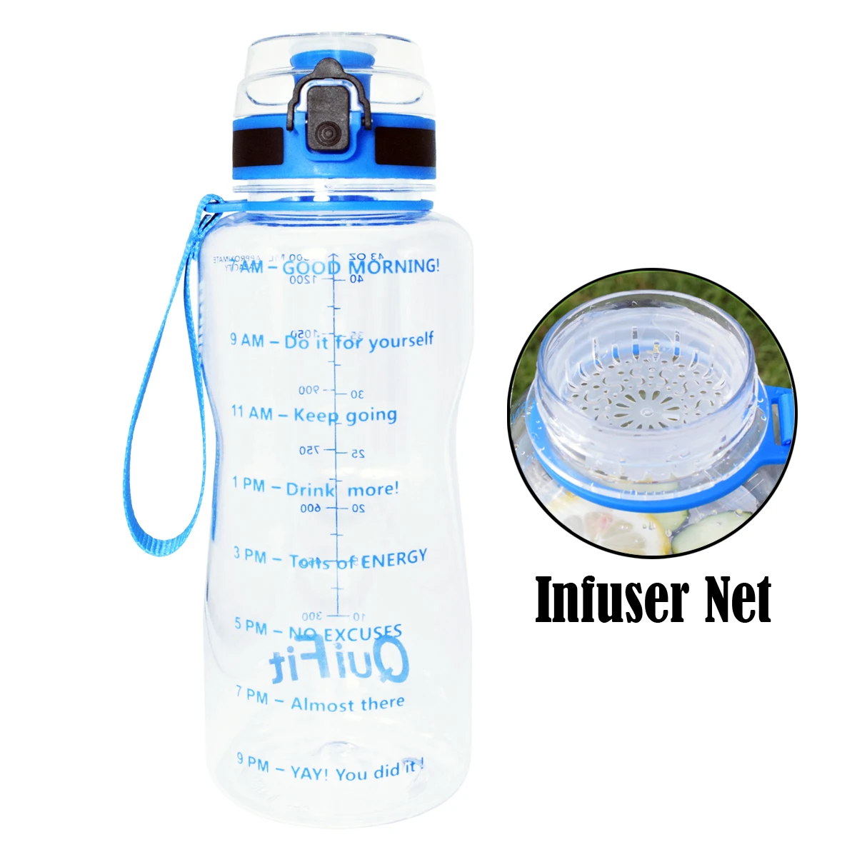 QuiFit 2L 1.3L 450 мл полгаллона Тритан Спортивная бутылка для воды с блокировкой флип-флоп крышкой фруктовой заваркой сетка прозрачный питьевой бутылки для воды - Цвет: Blue Logo