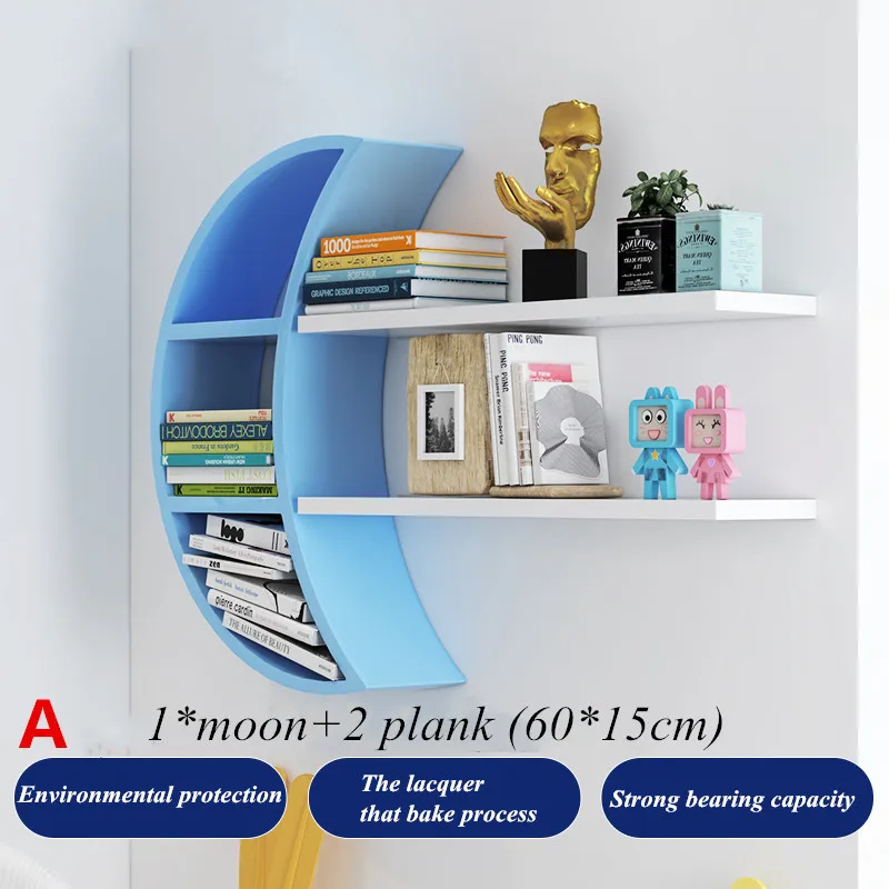 

[HHT] Creative Moon Wall-mounted Rack Wooden Board Storage Shelf Living Room Children's Room Decorations Shelves Bookshelf