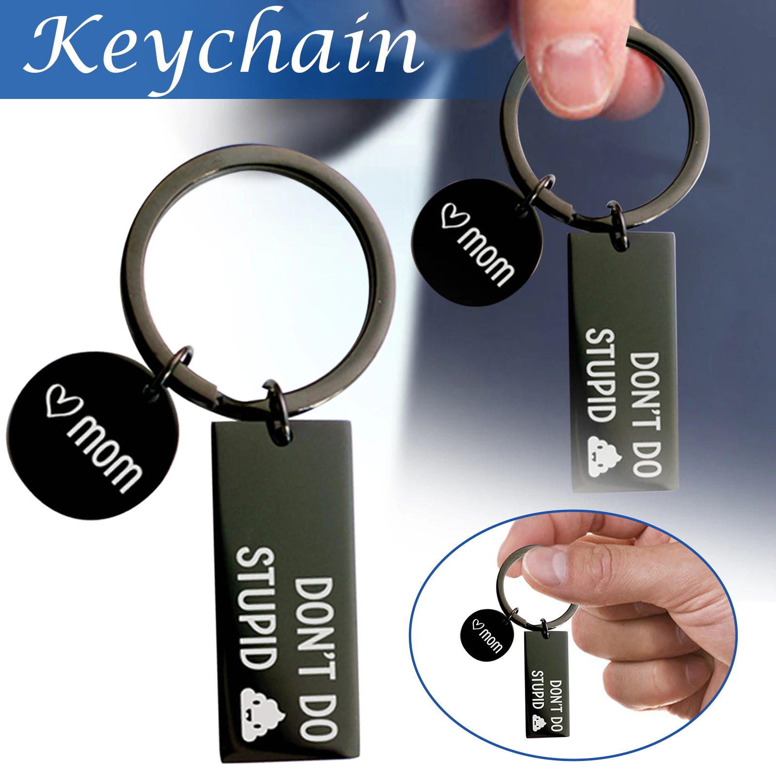 

1/2Pcs Keychain Don't Do Stupid Shit from Mom Black Keychain Gift for Son Daughter Bag Accessories Bag Decoration Dog Tag -OPK