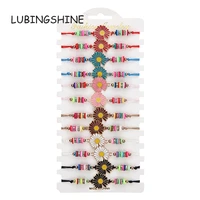 12pcslot women acrylic sunflower daisy charms yoga bracelet set child braided adjustable knot rope chain wristband jewelry