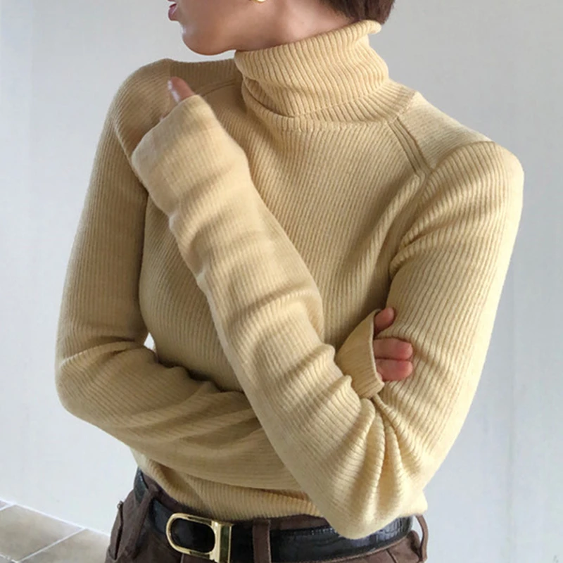 Женский свитер YAMDI шикарный корейский джемпер с воротником-хомутом однотонный