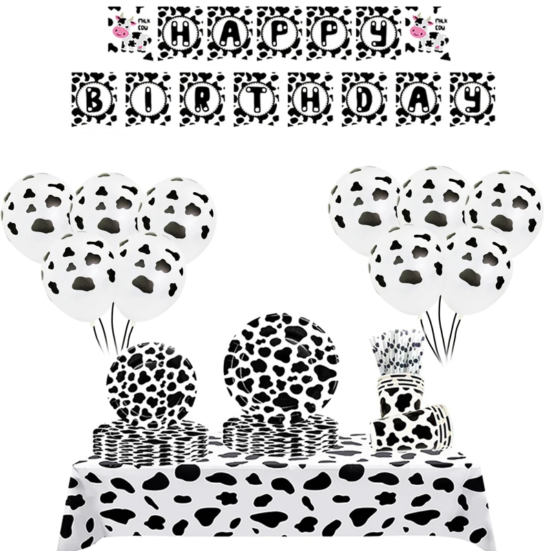 

Farm Cow Theme Wedding Table Cover Plastic Tablecloth Disposable Cup Napkins Birthday Party Animal Cow Balloons Picnic Suppies