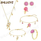Ожерелье женское SHLUOYI, с жемчужным кулоном, золотисто-розового цвета
